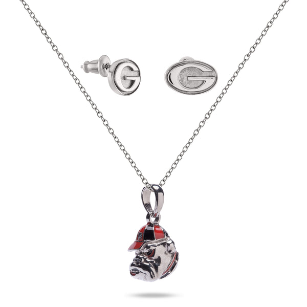 Georgia Bulldog Earring + Necklace Set