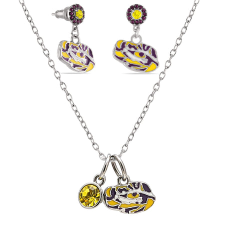 WVU Gold Plated Drop Earrings and Necklace Set