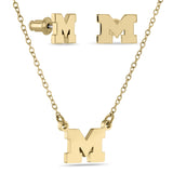 Michigan Gold Plated Block M Jewelry Set