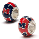 Ole Miss Red and Blue M Bead Charm Set of Two