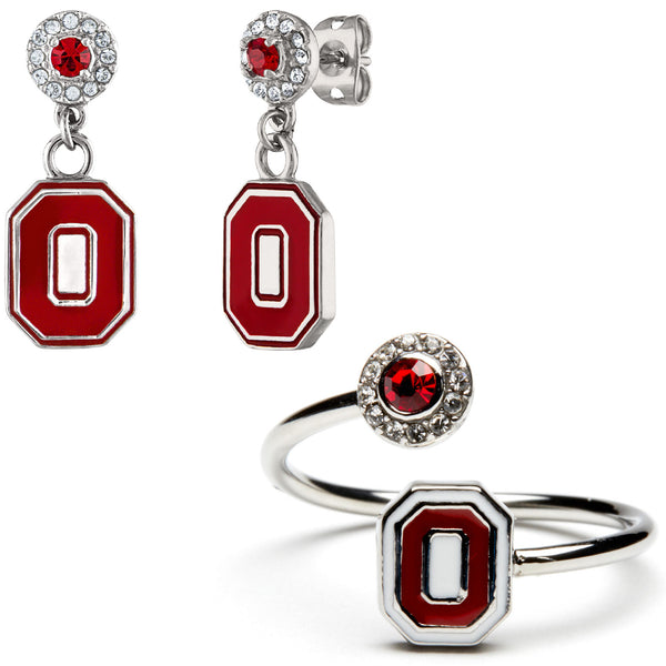 Ohio State Block O Crystal Ring + Earring Set