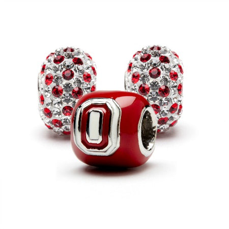 OSU Grey Block O with Scarlet Crystals Bead Charm Set