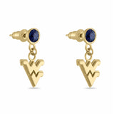 WVU Flying WV Gold Plated Crystal Drop Earrings